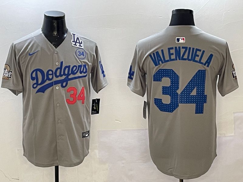 Men Los Angeles Dodgers #34 Valenzuela Grey Fashion 2025 Nike MLB Jersey style 2